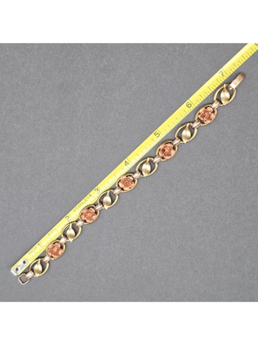 Vintage Krementz Rose Yellow Gold Filled Floral Link Statement Bracelet 7" - Picture 10 of 12